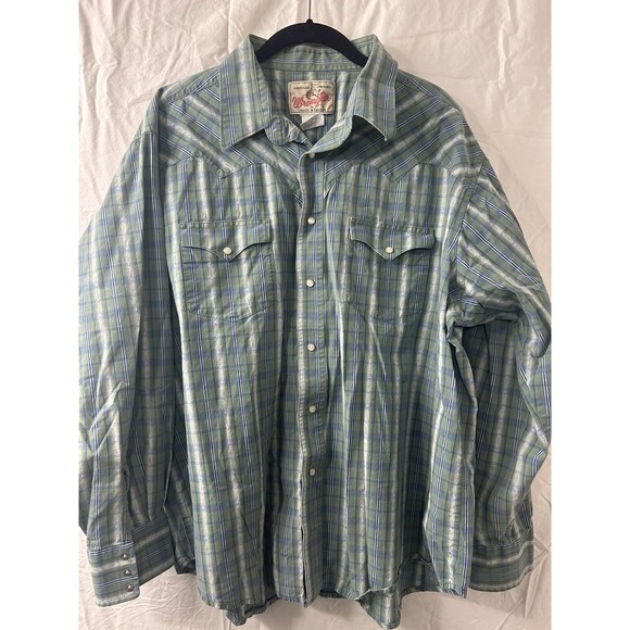 Vintage Wrangler Western Pearl Snap LS Plaid Shirt Size‎ XL